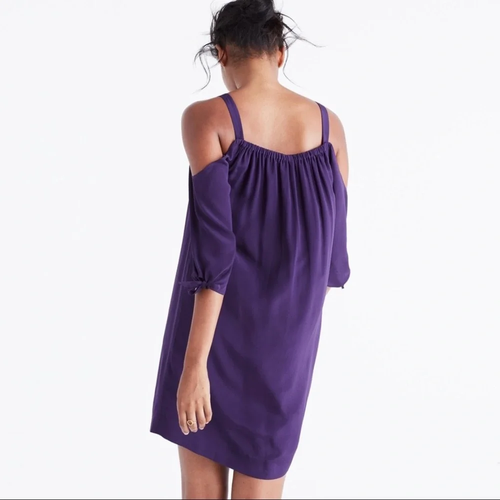Madewell Silk Tie Sleeve Cold Shoulder Shift Dress Purple F9142 Size 6